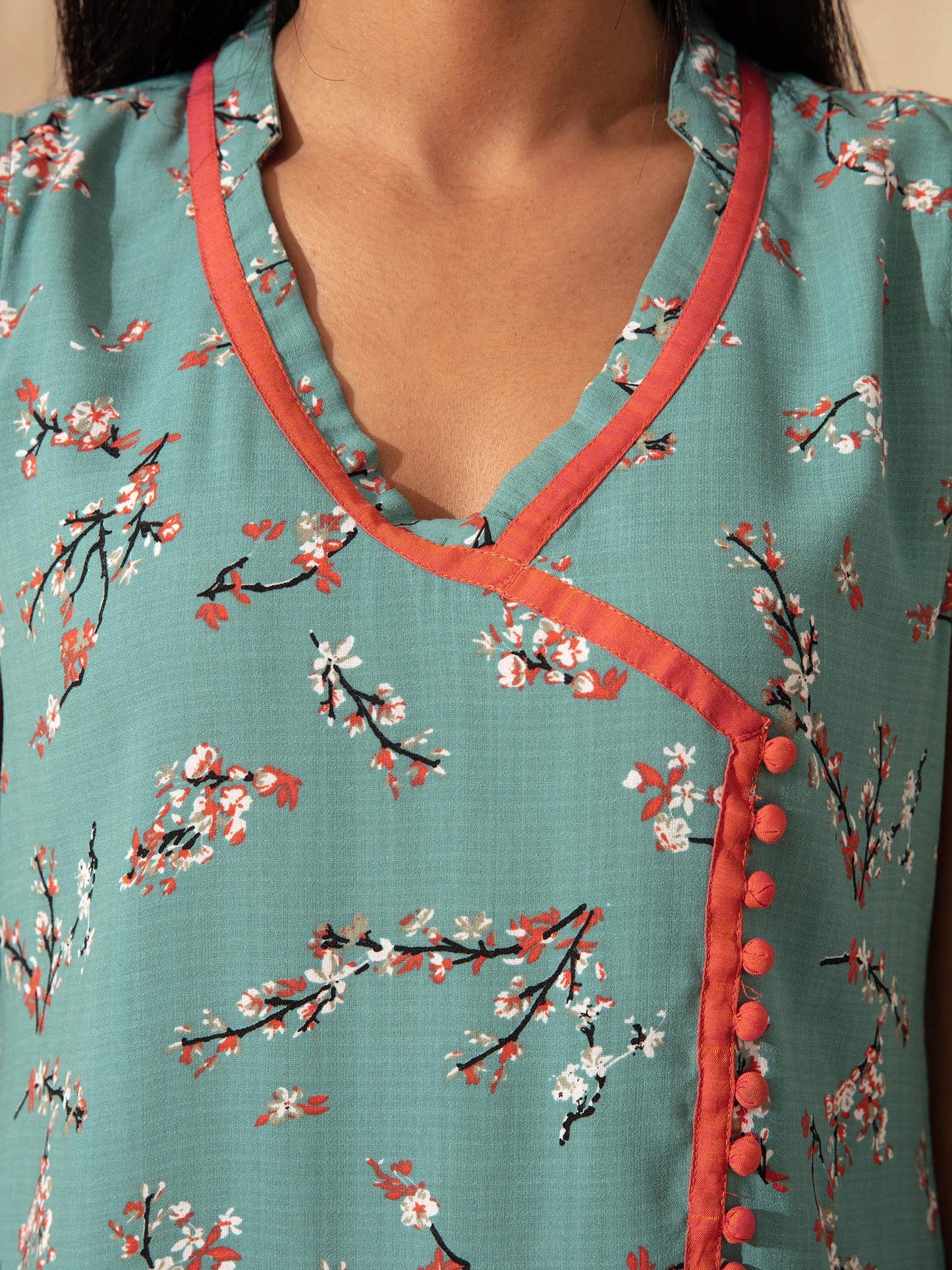 Likha Blue Printed Angarakha Overlapped Kurta LIKKUR18