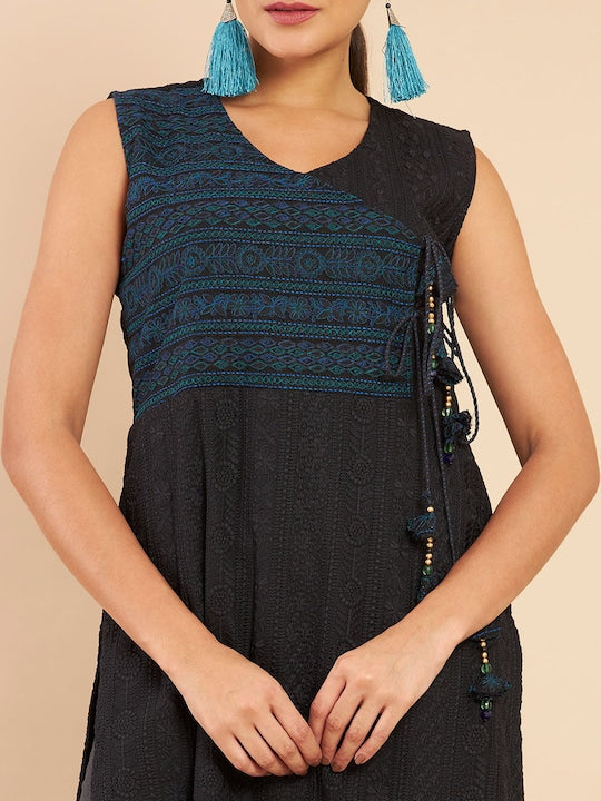 Soch Women Black Floral Embroidered Thread Work Georgette Kurta