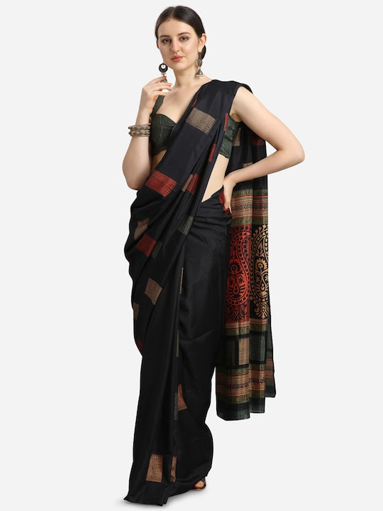 Kalini Black & Green Ethnic Motifs Fusion Saree
