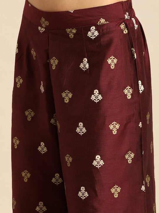 All about you Women Maroon Ethnic Motifs Printed Regular Kurta with Palazzos