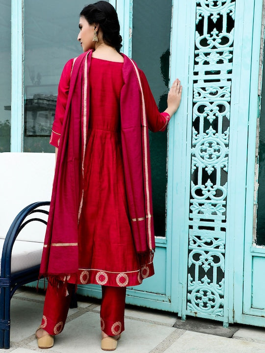 AKS Couture Woven Design Anarkali Kurta With Trousers & Dupatta