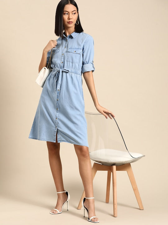 All about you Pure Cotton Chambray Shirt Mini Dress