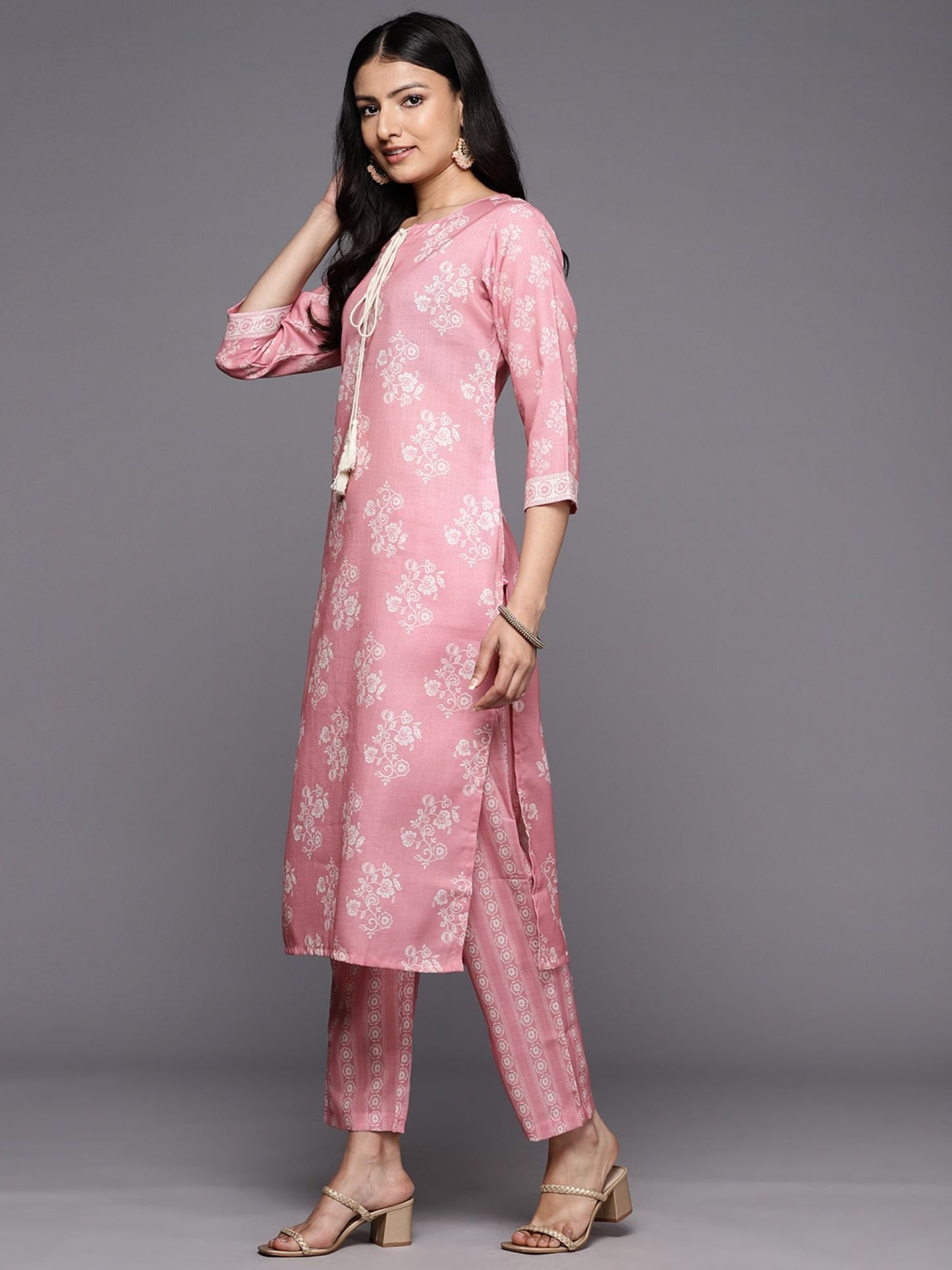 KSUT Women Pink Digital Printed Kurta (Set of 2)