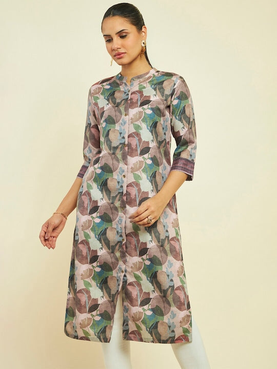 Soch Printed Band Collar Straight Kurta