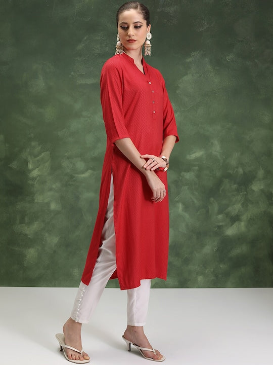 Vishudh Chevron Printed Band Collar Straight Kurta