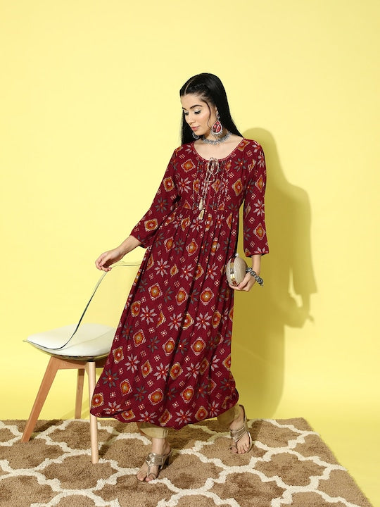 All about you Women Printed Floral Liva Anarkali Kurta
