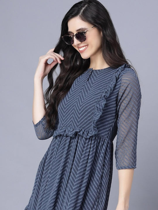 Myshka Grey Georgette Midi Dress