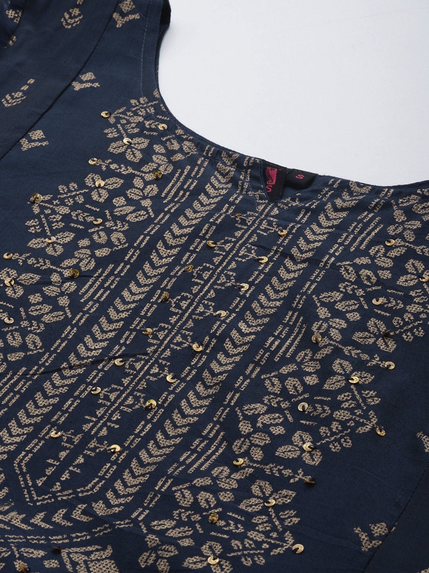 ISHIN Womens Silk Blend Teal Printed Anarkali Kurta