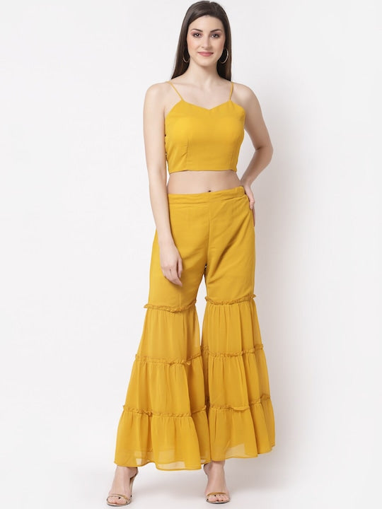 Myshka Women Green Ethnic Motifs Printed Layered Top with Sharara