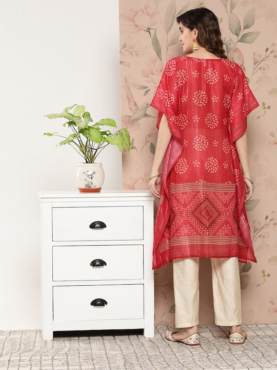 Yufta Bandhani Printed Flared Sleeves Kaftan Kurta