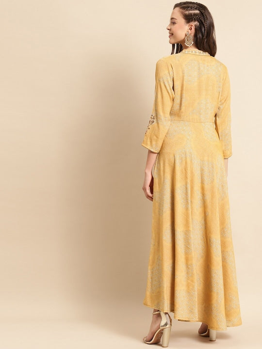 All about you Floral Printed Notch Neck Embroidered Liva Maxi Dress