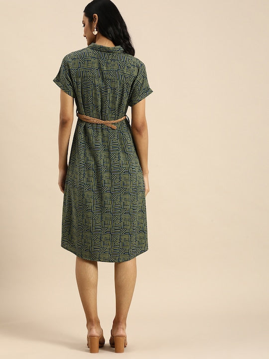 All about you Green Shirt Dress with Belt