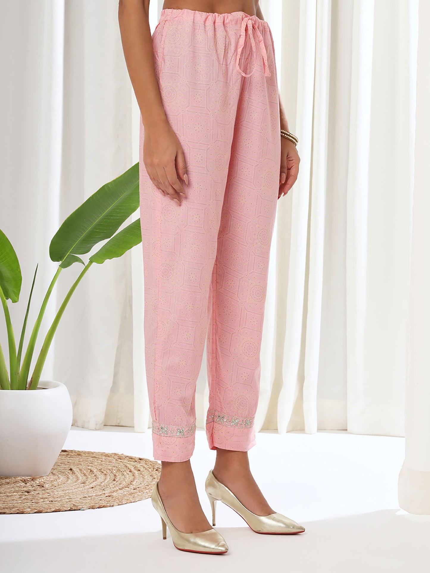 Heeposh Pink Embroidered A-Line Kurta & Pant with Printed Dupatta (Set of 3)