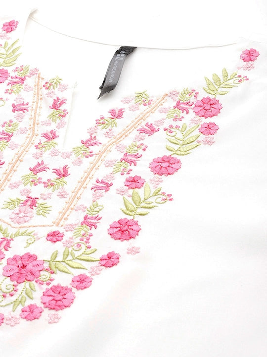 Here&now Floral Embroidered Gotta-Patti Detailed High-Low Kurta with Trousers