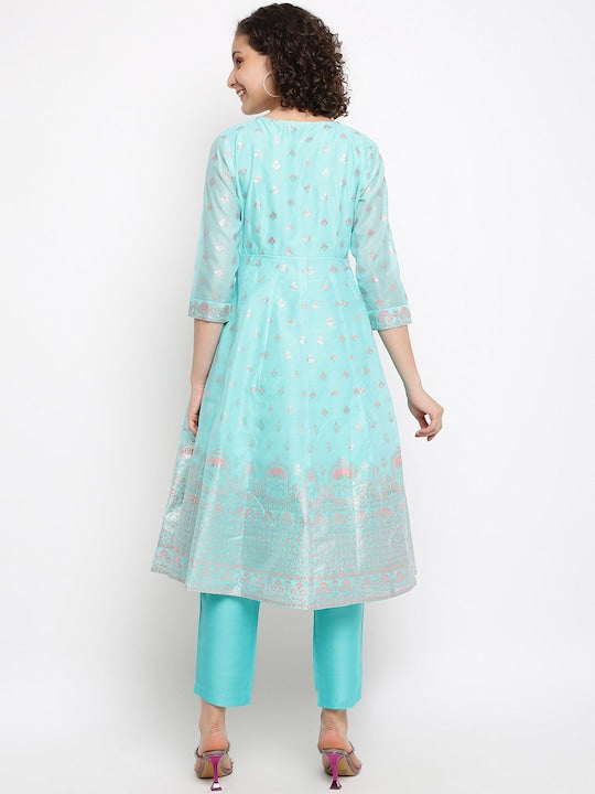 IMARA Floral Printed Chanderi Cotton Kurta with Trousers