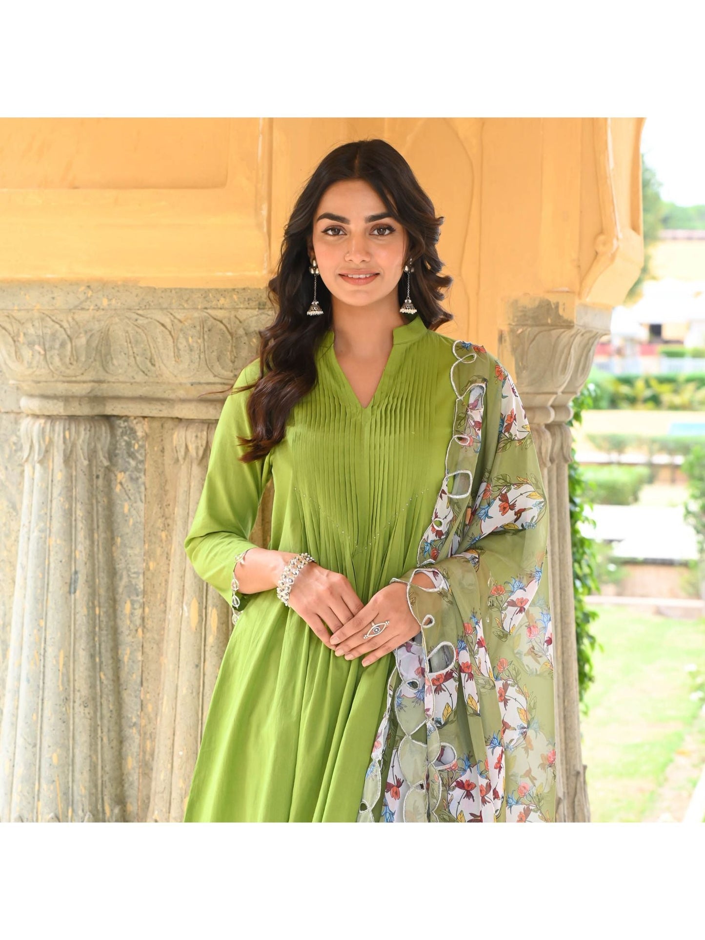 Urbanstree Lush Green Anarkali (Set of 3)