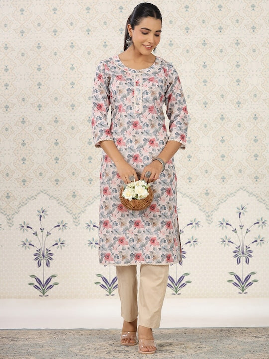 House of Pataudi Floral Printed Straight Kurta