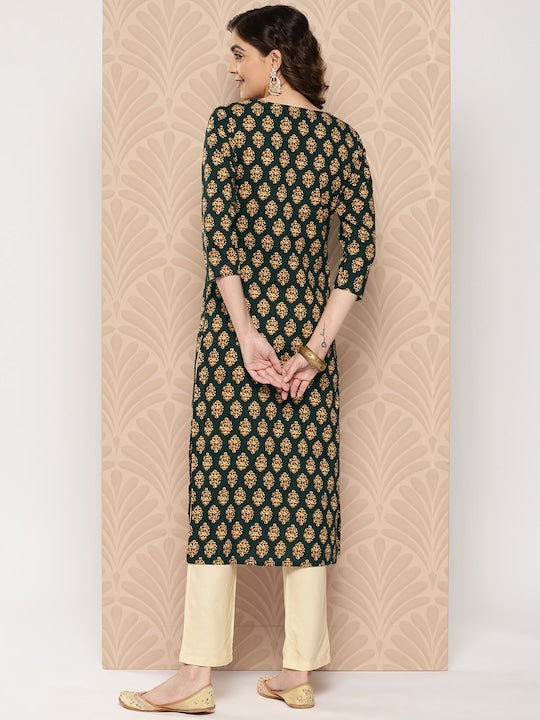 Yufta Women Ethnic Motifs Printed Regular Pure Cotton Kurta with Trousers