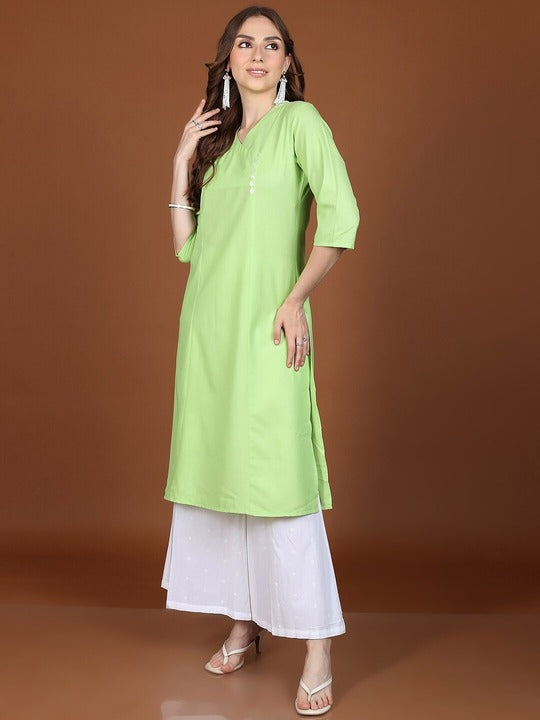 Vishudh Green V-Neck Angrakha A-Line Kurta