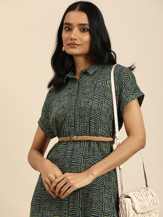 All about you Green Shirt Dress with Belt