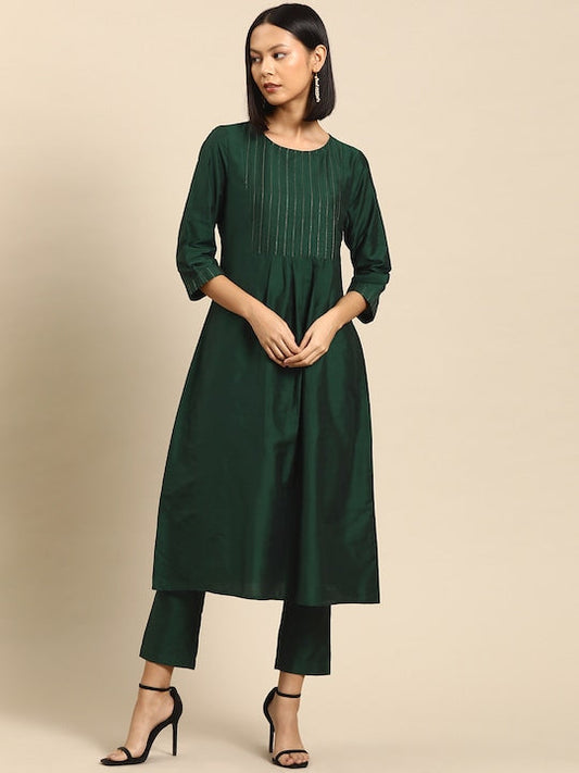 All about you Embroidered Pleated Kurta with Trousers