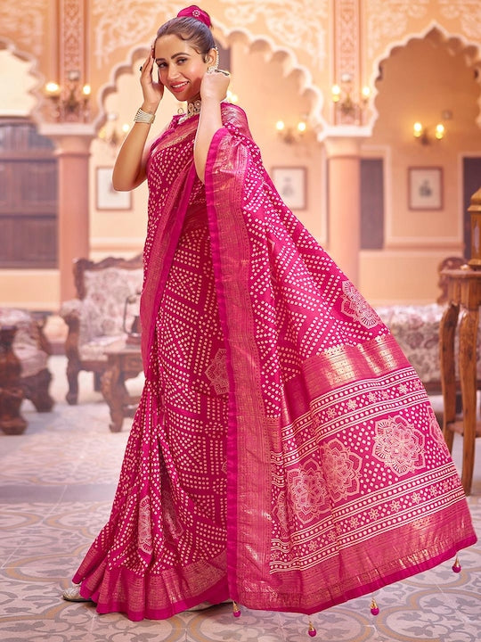 Satrani Bandhani Zari Bandhani Saree