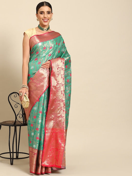 Silk Land Floral Zari Art Silk Banarasi Saree