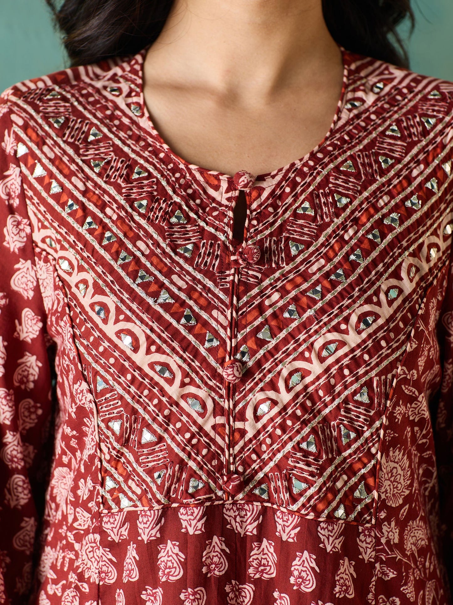 Likha Maroon- Rustic Printed Flared Co-ord Set LIKSKD135 (Set of 2)