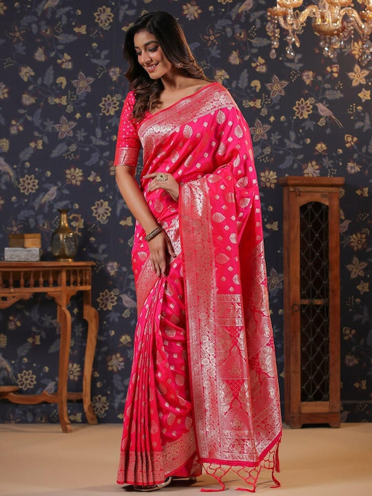 House of Pataudi Ethnic Motifs Woven Design Silk Blend Banarasi Sarees