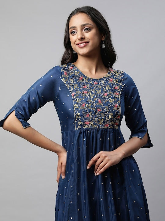 Aurelia Floral Eembroiderd Sequined Pleated A-Line Kurta