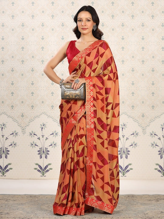 House of Pataudi Floral Poly Georgette Designer Saree