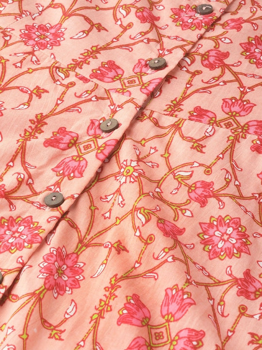 Shae by Sassafras Women Peach-Coloured & Pink Printed Anarkali Kurta