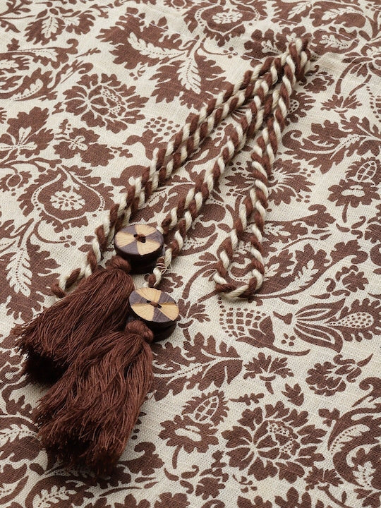 Yufta Women Coffee Brown & Beige Floral Printed Pure Cotton Kaftan Kurta