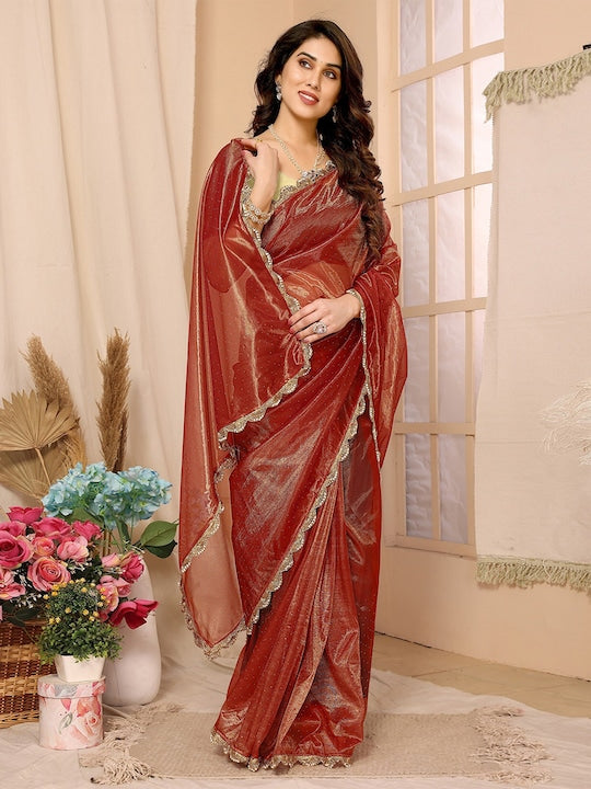 Fabmora Embellished Beads and Stones Net Saree