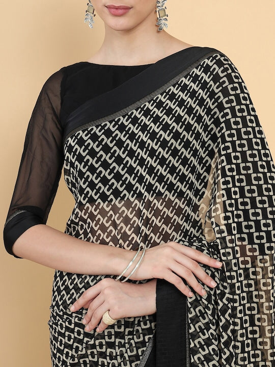 Soch Black & White Pure Georgette Saree