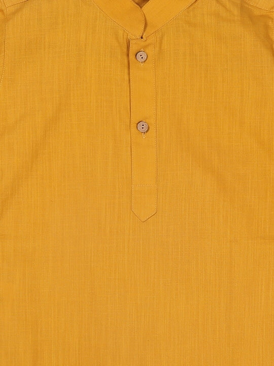 Vastramay Sishu Boys Mustard Yellow Solid Full Sleeve Cotton Kurta