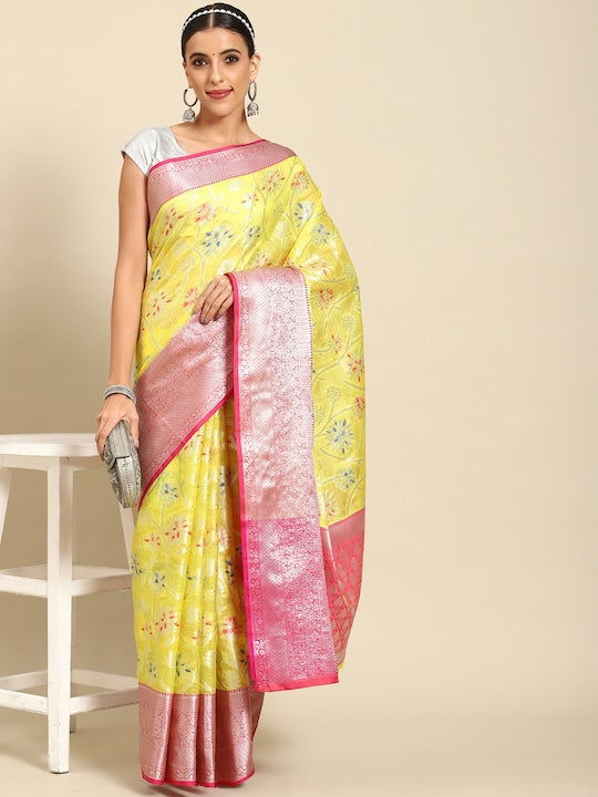 Silk Land Floral Zari Art Silk Banarasi Saree