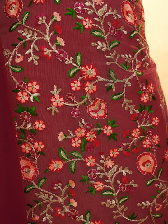 Fusionic Women Floral Embroidered Regular Thread Work Kurta with Sharara & With Dupatta