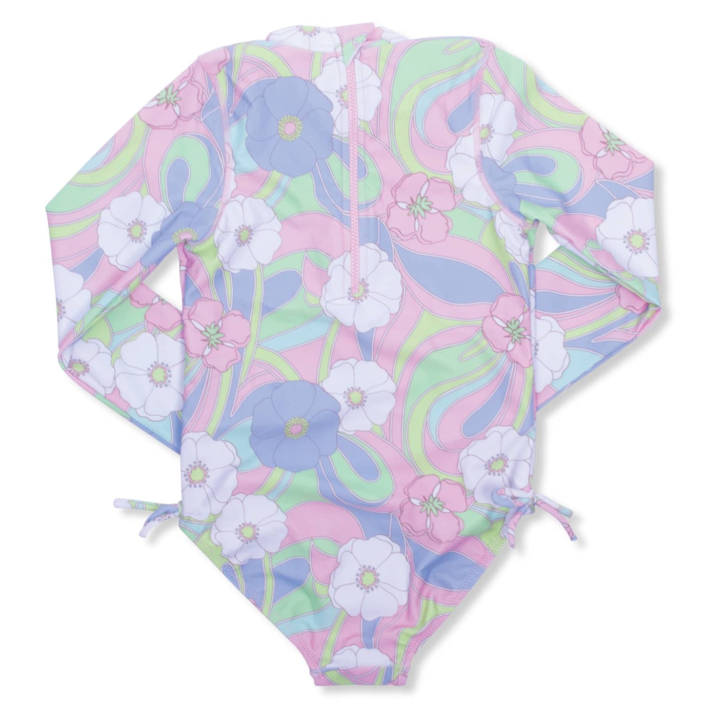 Groovy Daisy Swirl Girls One Piece Long Sleeve Swimsuit