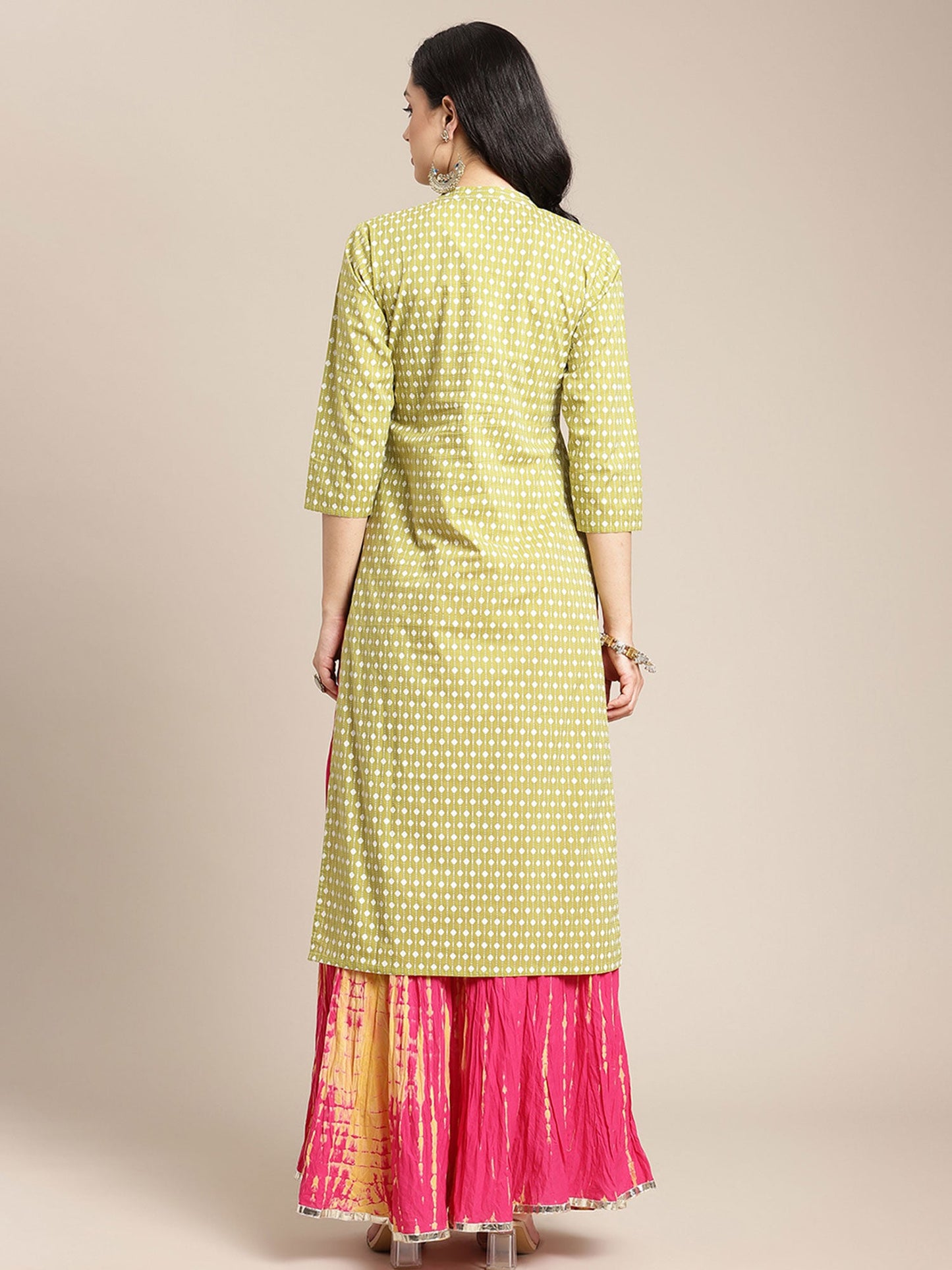 KSUT Lime and White Printed Kurta with Tassel Embellishment On Placket