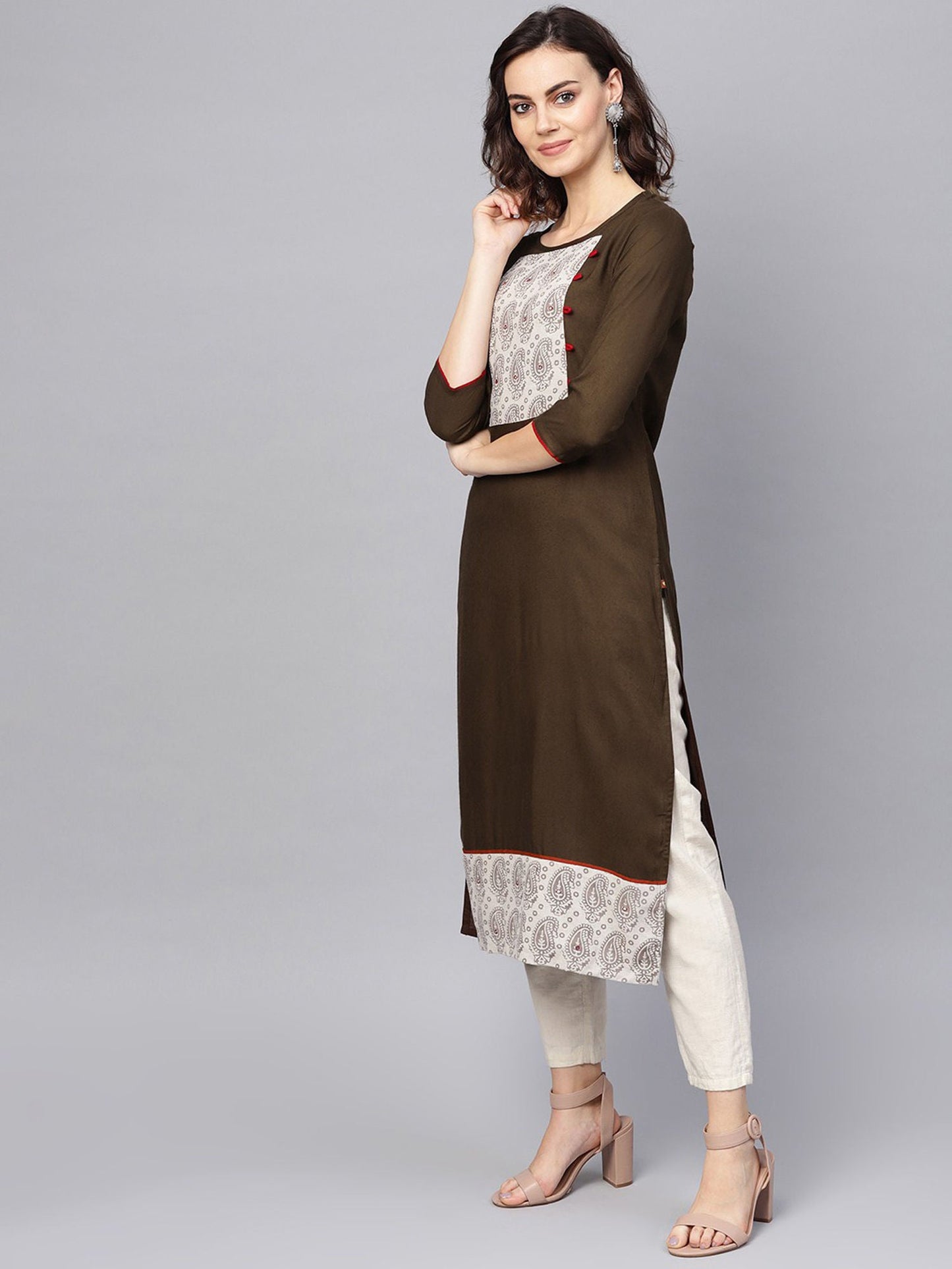 KSUT Brown Printed Kurta