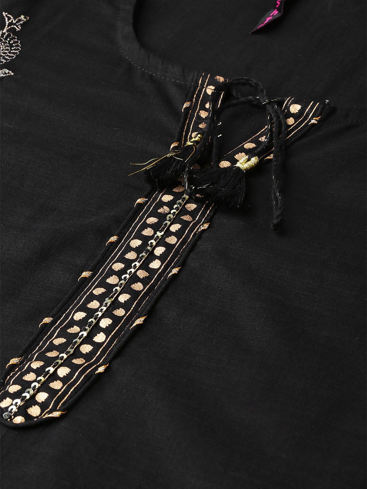 ISHIN Sequins Black Embellished A-Line Kurta With Sharara And Dupatta (Set Of 3)