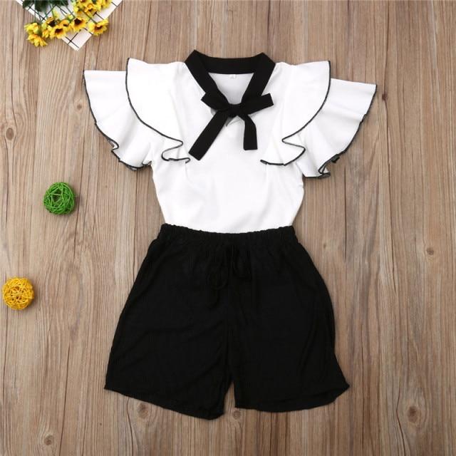 Girl's Clothing Black and White / 5-6Years 2PCS Sweet Girls Clothes Sets Ruffle T-shirt Tops+Pants Outfits 2019 Summer Casual Kids Sets Children's Clothing 2-7Y