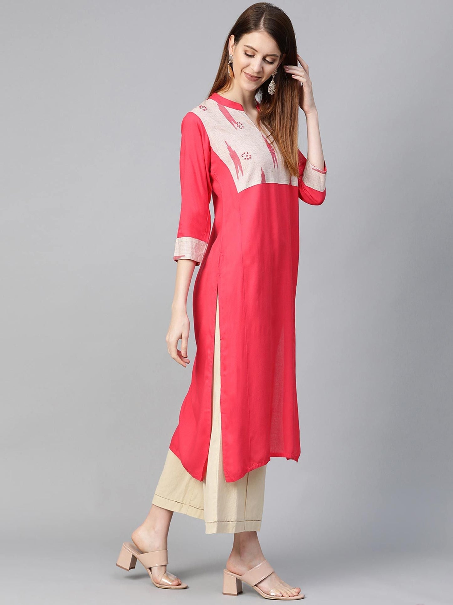 KSUT Pink Embroidered Straight Kurta