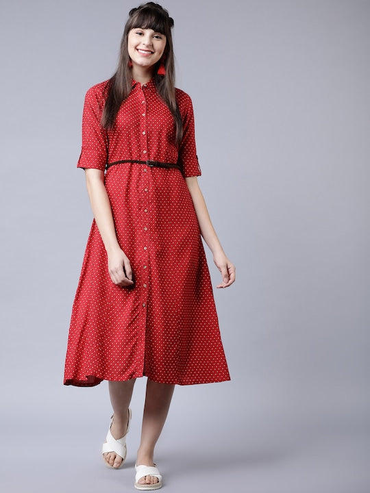 Vishudh Women Red & White Shirt Dress
