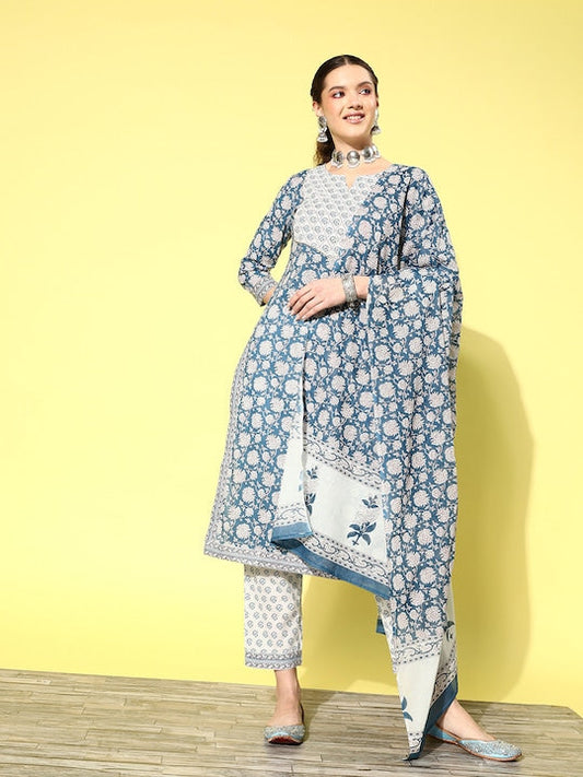 Yufta Ethnic Motifs Printed Gotta Patti Pure Cotton Kurta With Trousers & With Dupatta