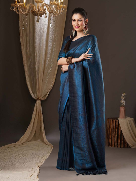 Anouk Teal Ethnic Motif Woven Design Kanjeevaram Saree