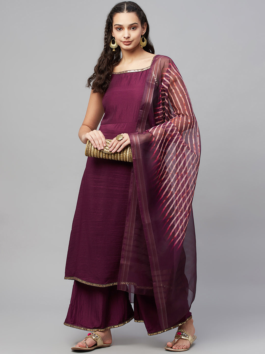 Myshka Women Maroon Kurta with Palazzos & Dupatta