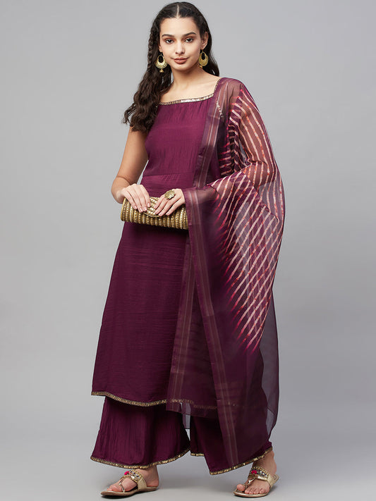 Myshka Women Maroon Kurta with Palazzos & Dupatta