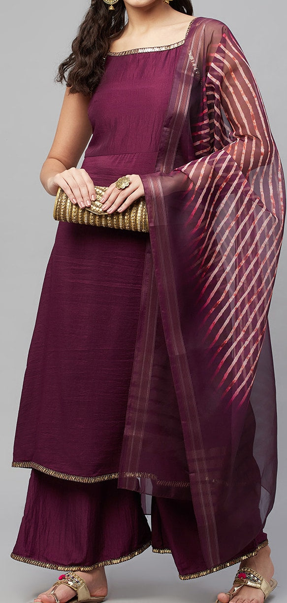 Myshka Women Maroon Kurta with Palazzos & Dupatta